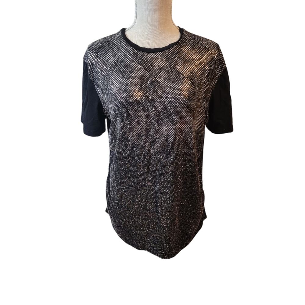 Zara Black/Silver Shimmer Short Sleeve Tunic Top Size Medium